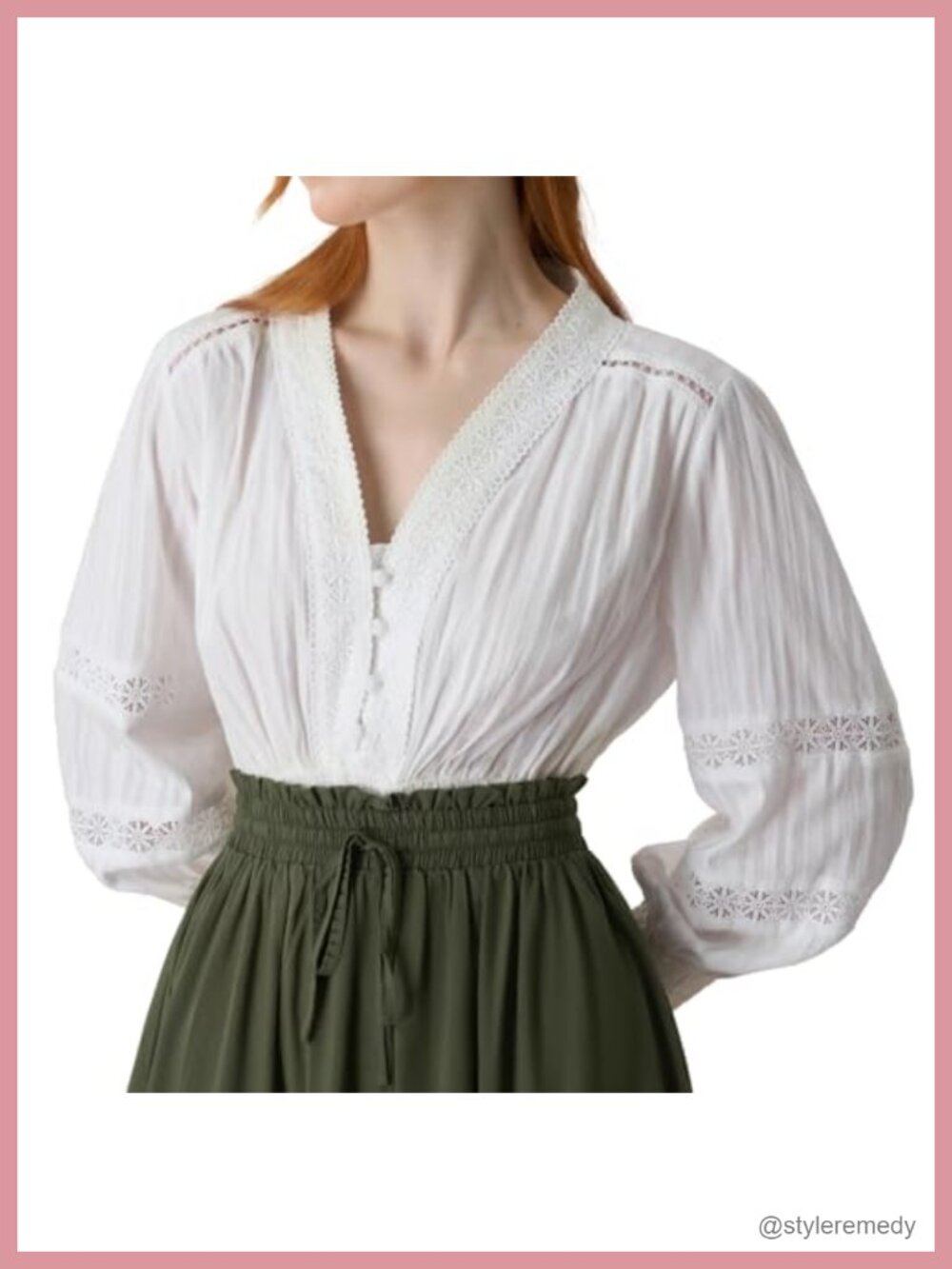 V Neck Peasant Blouse Long Sleeve Ren Faire Top